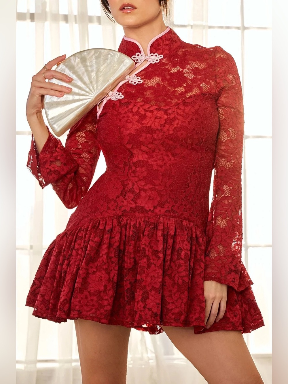 Popflex Mandarin Collar Festival Dress in Deep Cherry - NWT